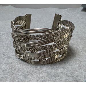 Silver-Toned Woven Cuff Bracelet with Open-End Design